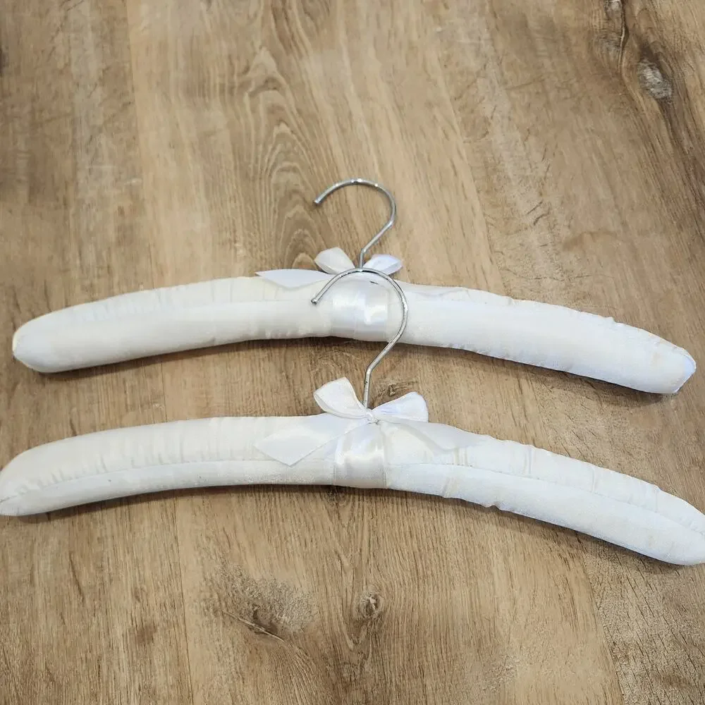 Lot of 6 Vintage Ivory White Satin Padded Hangers 15